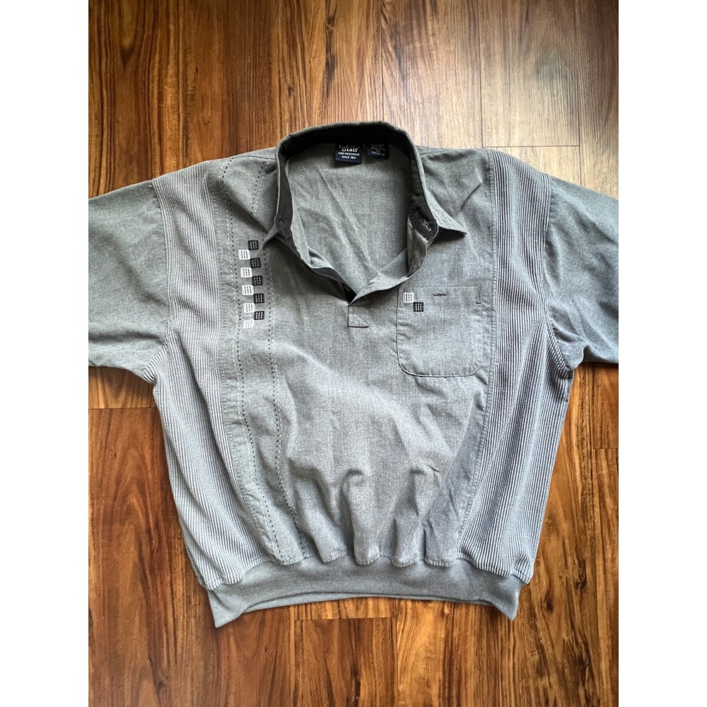 John Blair Polo Shirt Mens 2XL Gray Excellent Vintage Banded Hem Ribbed Retro